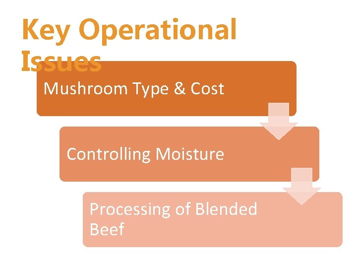 Key Operational Issues Mushroom Type & Cost Controlling Moisture Processing of Blended Beef 