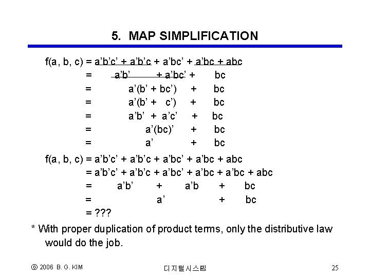 5. MAP SIMPLIFICATION f(a, b, c) = a’b’c’ + a’b’c + a’bc’ + a’bc