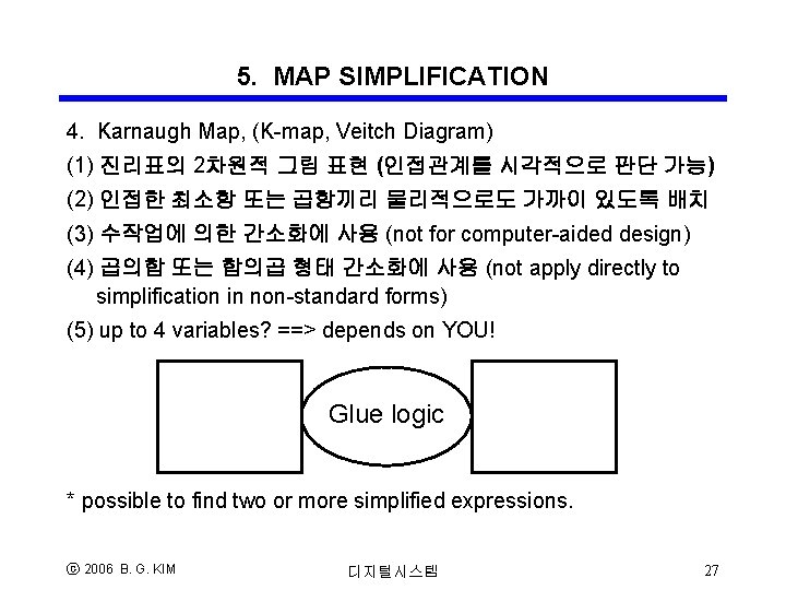 5. MAP SIMPLIFICATION 4. Karnaugh Map, (K-map, Veitch Diagram) (1) 진리표의 2차원적 그림 표현