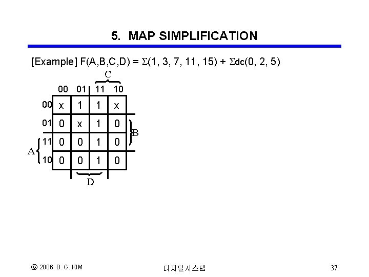 5. MAP SIMPLIFICATION [Example] F(A, B, C, D) = S(1, 3, 7, 11, 15)