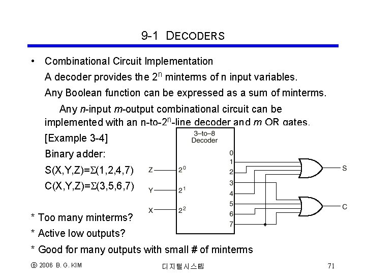 9 -1 DECODERS • Combinational Circuit Implementation A decoder provides the 2 n minterms