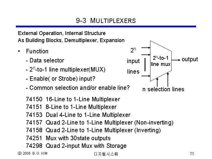 9 -3 MULTIPLEXERS External Operation, Internal Structure As Building Blocks, Demultiplexer, Expansion 2 n 9 -3 MULTIPLEXERS External Operation, Internal Structure As Building Blocks, Demultiplexer, Expansion 2 n
