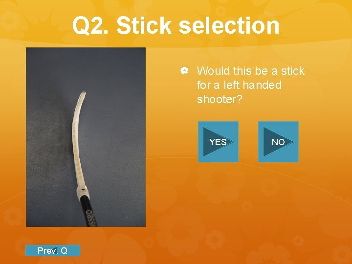 Q 2. Stick selection Would this be a stick for a left handed shooter?