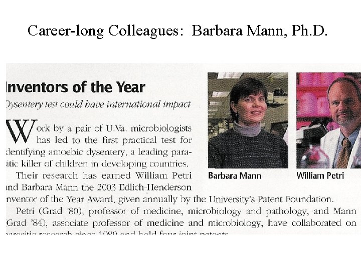 Career-long Colleagues: Barbara Mann, Ph. D. 