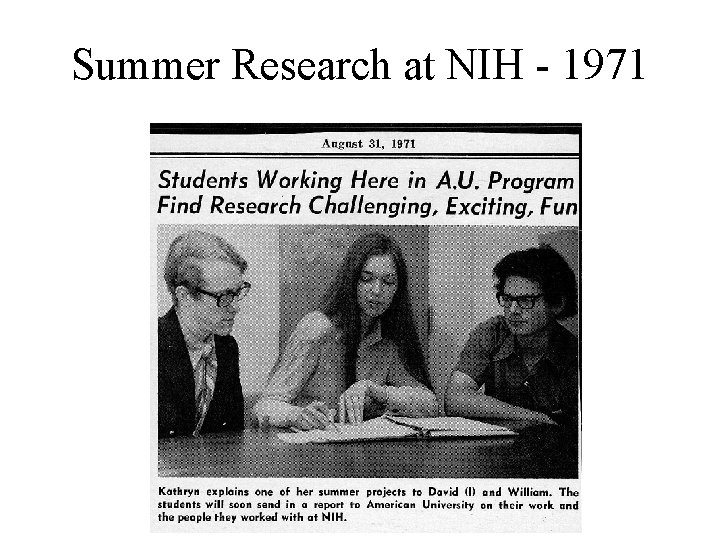 Summer Research at NIH - 1971 