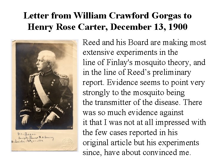 Letter from William Crawford Gorgas to Henry Rose Carter, December 13, 1900 Reed and