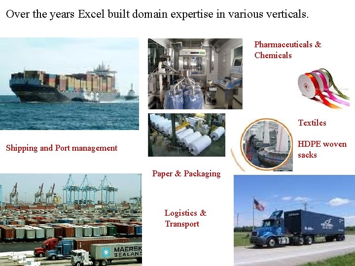 Over the years Excel built domain expertise in various verticals. Pharmaceuticals & Chemicals Textiles