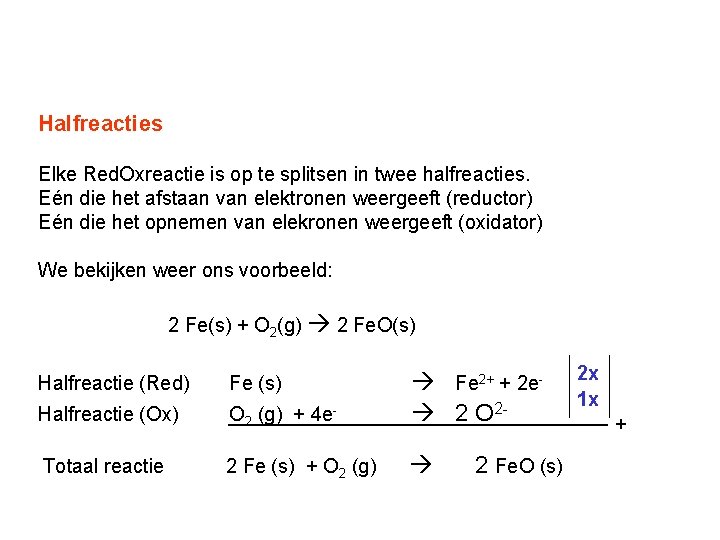 Halfreacties Elke Red. Oxreactie is op te splitsen in twee halfreacties. Eén die het