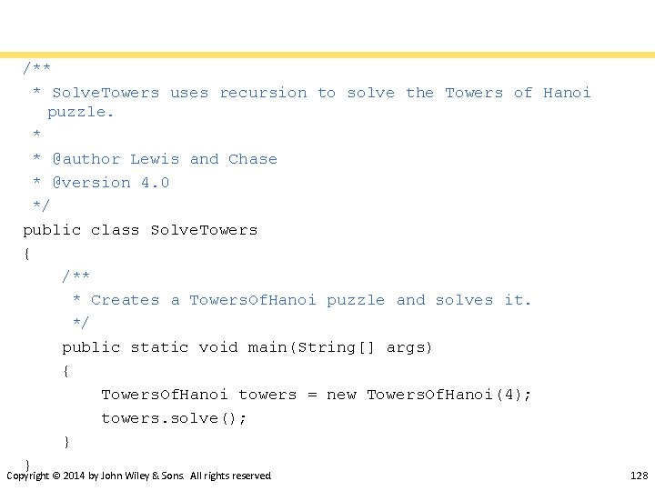 /** * Solve. Towers uses recursion to solve the Towers of Hanoi puzzle. *