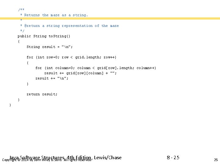 /** * Returns the maze as a string. * * @return a string representation