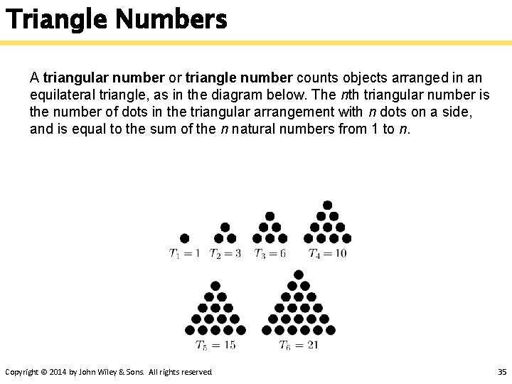 Triangle Numbers A triangular number or triangle number counts objects arranged in an equilateral