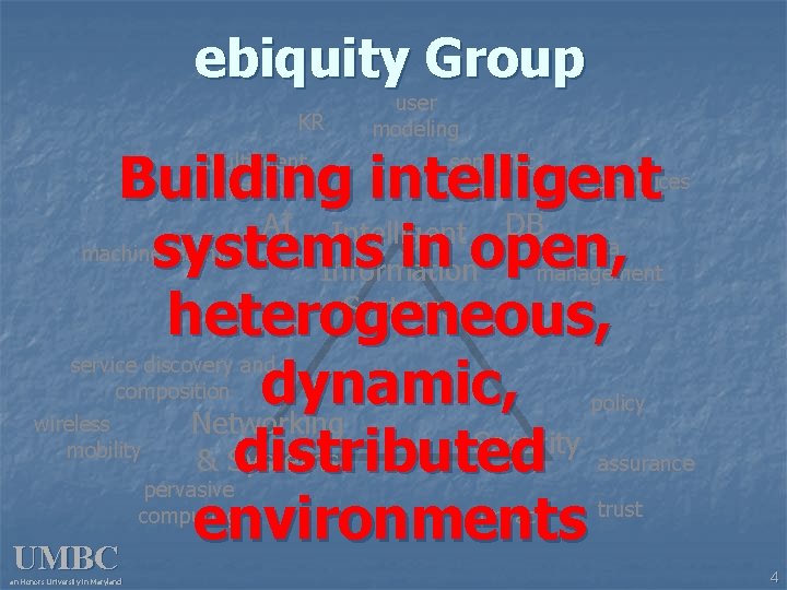 ebiquity Group KR user modeling Building intelligent AI Intelligent DB systems in open, Information