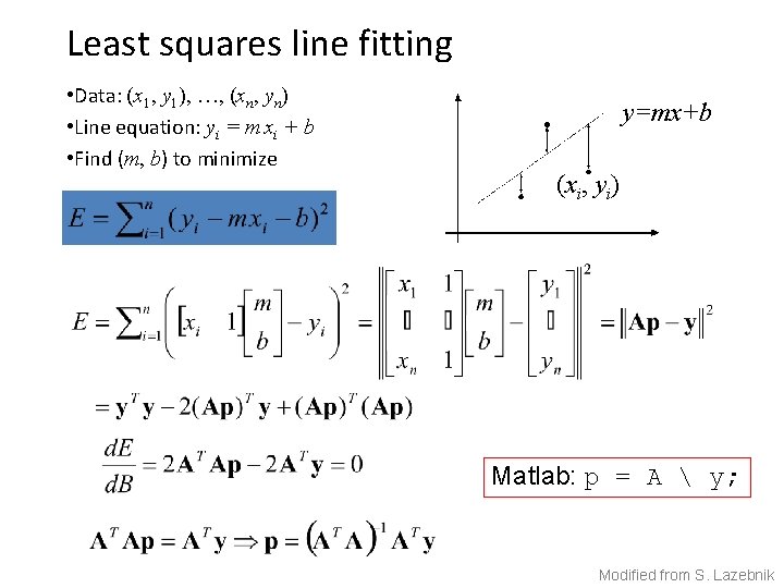 Least squares line fitting • Data: (x 1, y 1), …, (xn, yn) •