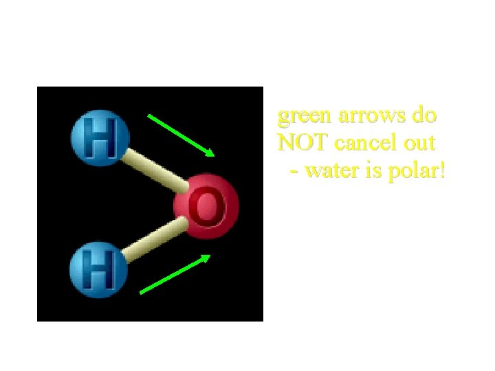 Polarity of H 2 O? green arrows do NOT cancel out - water is Polarity of H 2 O? green arrows do NOT cancel out - water is