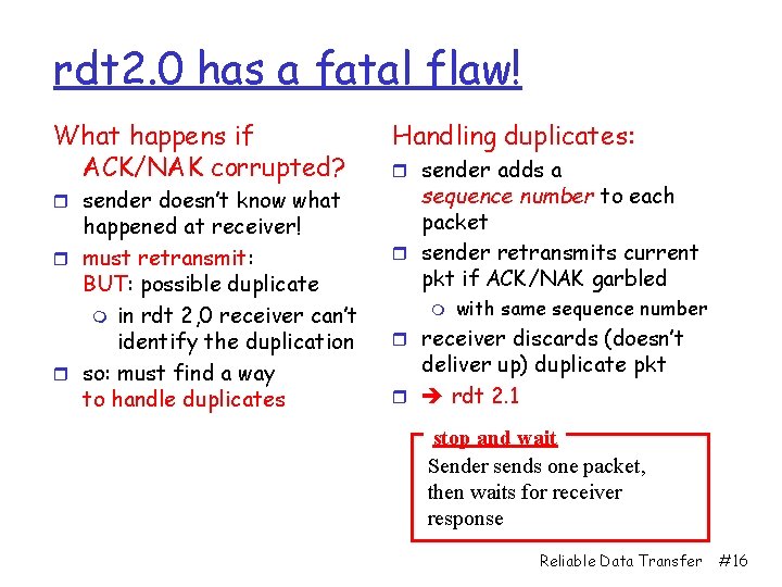 rdt 2. 0 has a fatal flaw! What happens if ACK/NAK corrupted? r sender