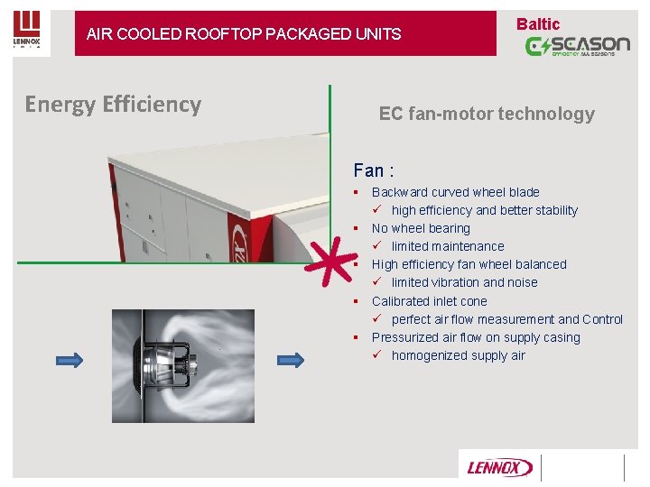AIR COOLED ROOFTOP PACKAGED UNITS Energy Efficiency Baltic EC fan-motor technology Fan : § AIR COOLED ROOFTOP PACKAGED UNITS Energy Efficiency Baltic EC fan-motor technology Fan : §