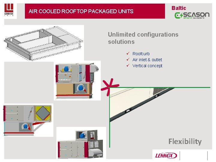 AIR COOLED ROOFTOP PACKAGED UNITS Baltic Unlimited configurations solutions ü Roofcurb ü Air inlet AIR COOLED ROOFTOP PACKAGED UNITS Baltic Unlimited configurations solutions ü Roofcurb ü Air inlet