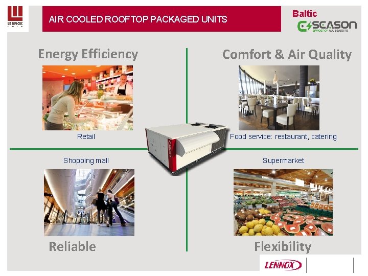 AIR COOLED ROOFTOP PACKAGED UNITS Energy Efficiency Baltic Comfort & Air Quality Retail Food AIR COOLED ROOFTOP PACKAGED UNITS Energy Efficiency Baltic Comfort & Air Quality Retail Food
