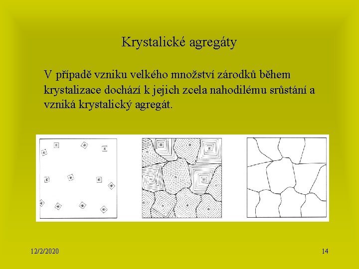 Krystalické agregáty V případě vzniku velkého množství zárodků během krystalizace dochází k jejich zcela