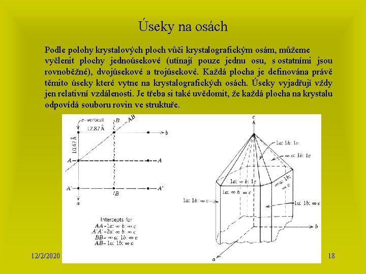 Úseky na osách Podle polohy krystalových ploch vůči krystalografickým osám, můžeme vyčlenit plochy jednoúsekové