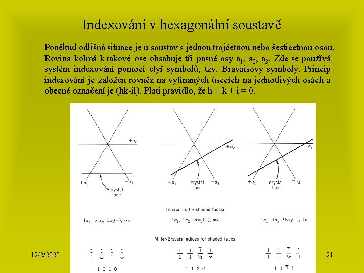 Indexování v hexagonální soustavě Poněkud odlišná situace je u soustav s jednou trojčetnou nebo