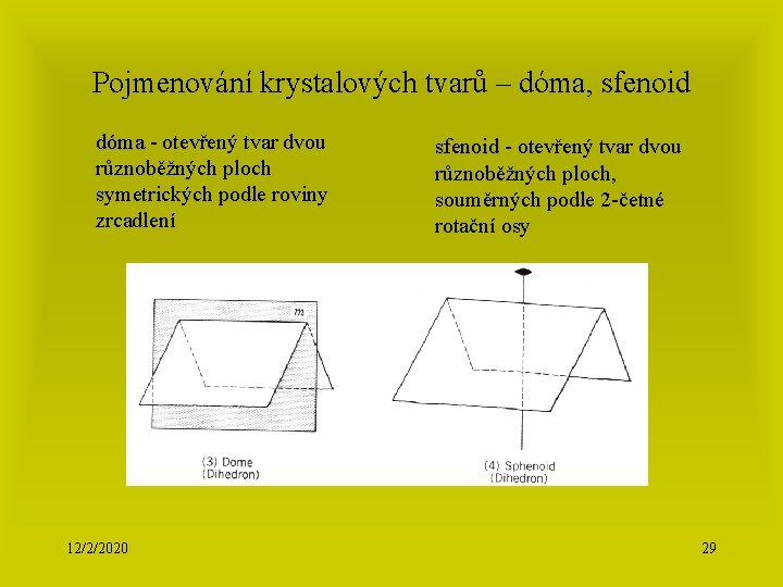 Pojmenování krystalových tvarů – dóma, sfenoid dóma - otevřený tvar dvou dóma různoběžných ploch