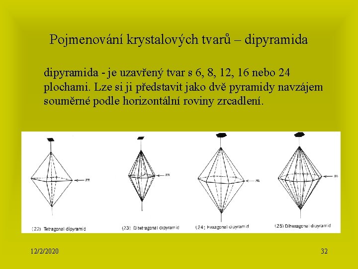 Pojmenování krystalových tvarů – dipyramida - je uzavřený tvar s 6, 8, 12, 16