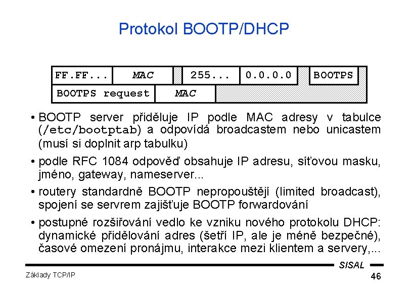 Protokol BOOTP/DHCP FF. . . MAC BOOTPS request 255. . . 0. 0 BOOTPS