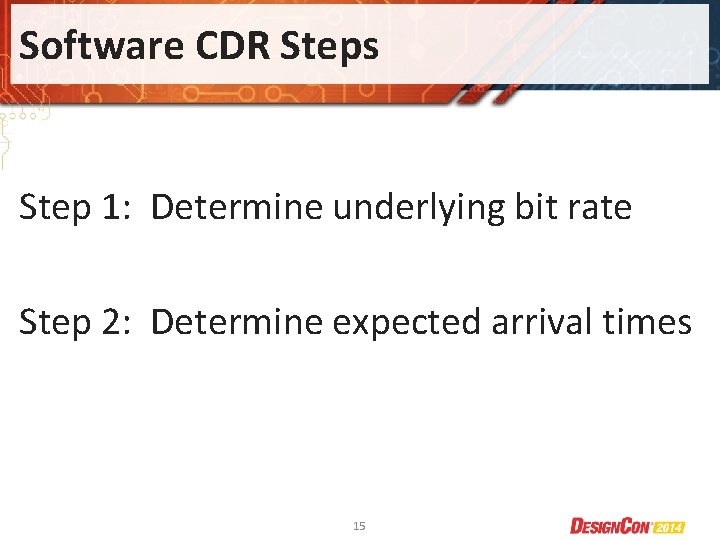 Software CDR Steps Step 1: Determine underlying bit rate Step 2: Determine expected arrival