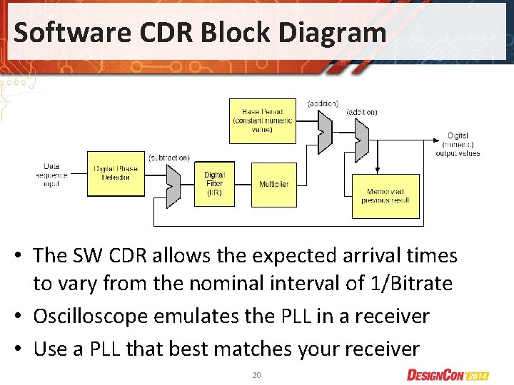 Software CDR Block Diagram • The SW CDR allows the expected arrival times to