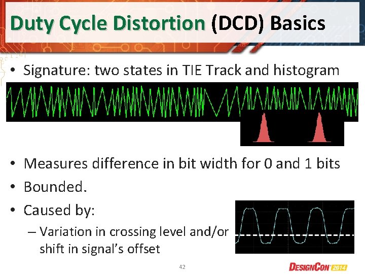 Duty Cycle Distortion (DCD) Basics • Signature: two states in TIE Track and histogram