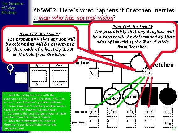The Genetics of Color. Blindness ANSWER: Here’s what happens if Gretchen marries a man