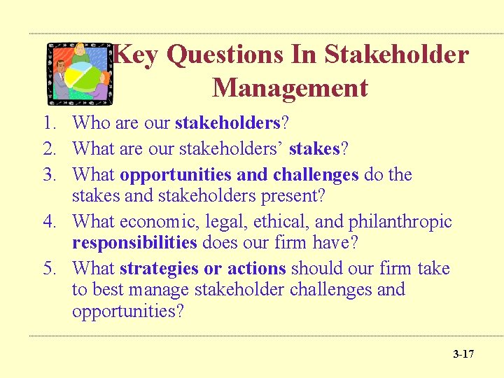 Key Questions In Stakeholder Management 1. Who are our stakeholders? 2. What are our