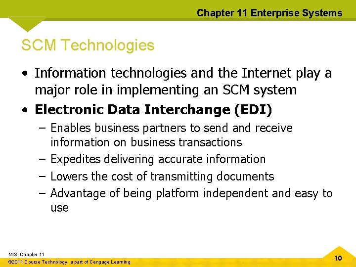 Chapter 11 Enterprise Systems SCM Technologies • Information technologies and the Internet play a