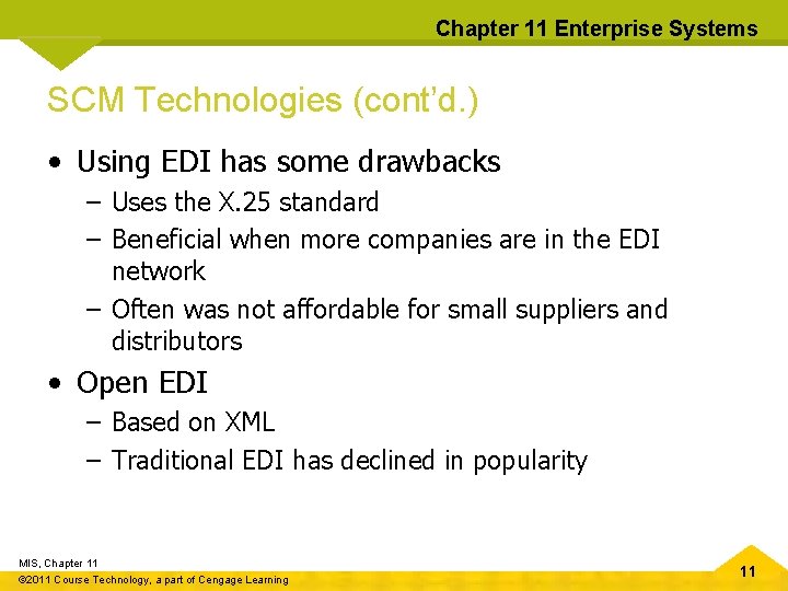 Chapter 11 Enterprise Systems SCM Technologies (cont’d. ) • Using EDI has some drawbacks