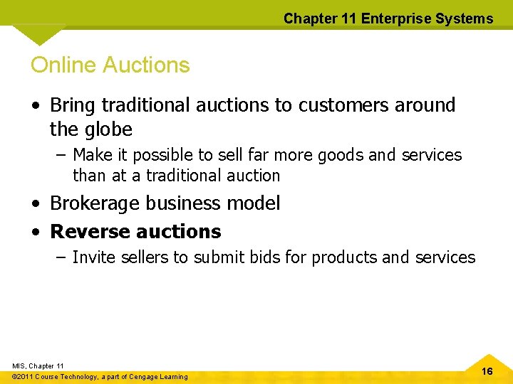 Chapter 11 Enterprise Systems Online Auctions • Bring traditional auctions to customers around the