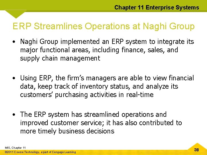 Chapter 11 Enterprise Systems ERP Streamlines Operations at Naghi Group • Naghi Group implemented