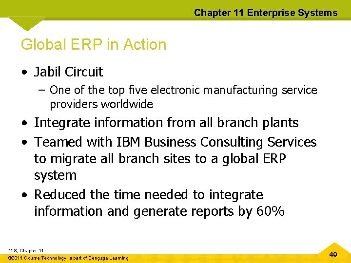 Chapter 11 Enterprise Systems Global ERP in Action • Jabil Circuit – One of