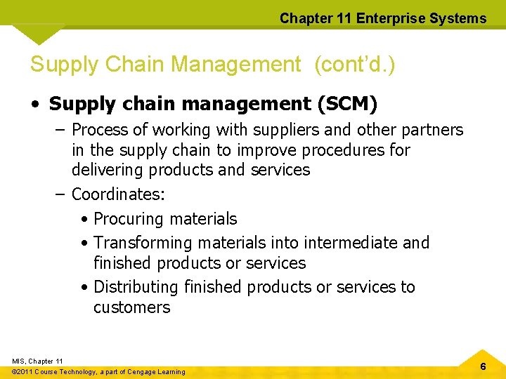 Chapter 11 Enterprise Systems Supply Chain Management (cont’d. ) • Supply chain management (SCM)