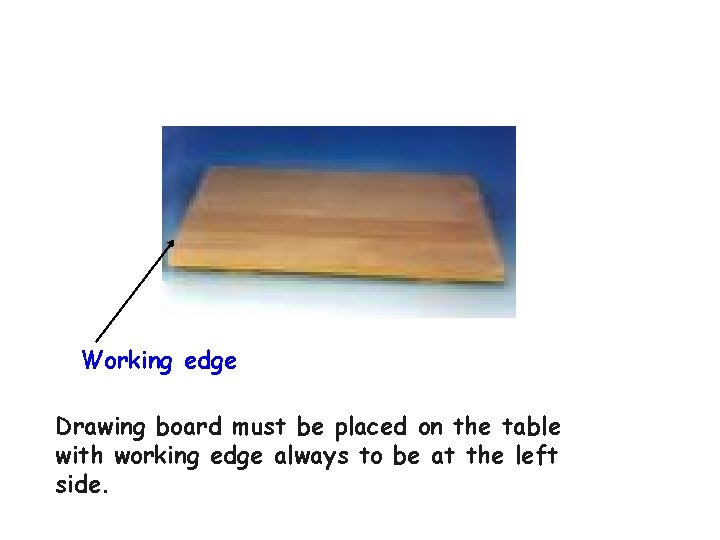 Working edge Drawing board must be placed on the table with working edge always