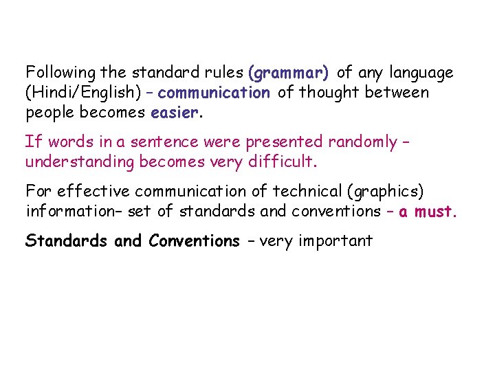 Following the standard rules (grammar) of any language (Hindi/English) – communication of thought between