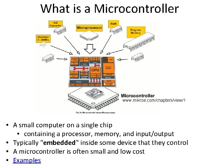 What is a Microcontroller www. mikroe. com/chapters/view/1 • A small computer on a single