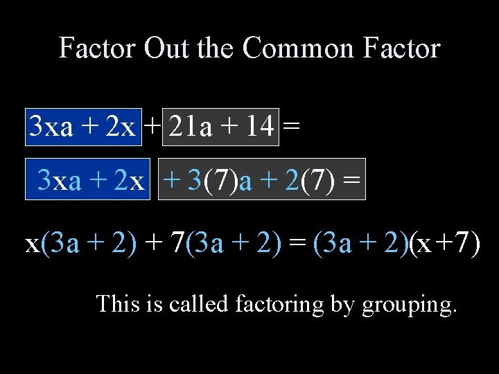 Factor Out the Common Factor 3 xa + 2 x + 21 a +