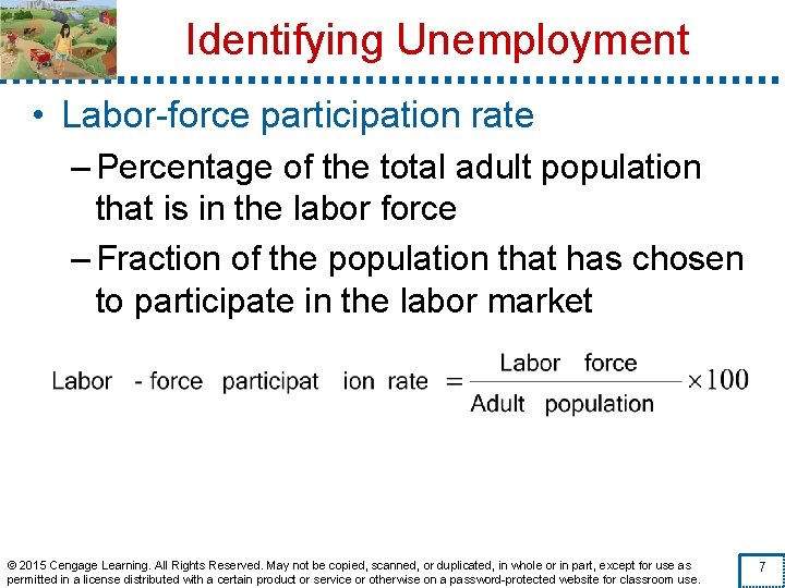 Identifying Unemployment • Labor-force participation rate – Percentage of the total adult population that