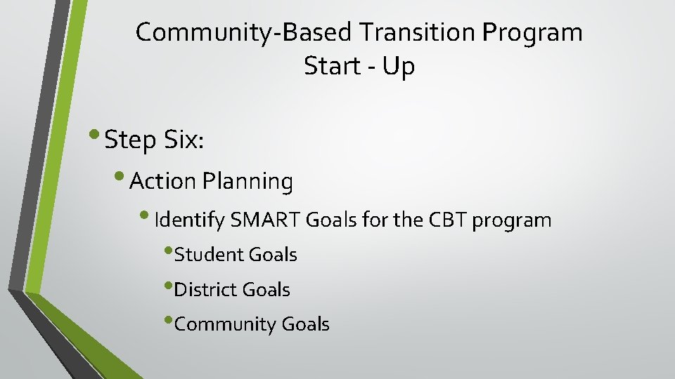 Community-Based Transition Program Start - Up • Step Six: • Action Planning • Identify