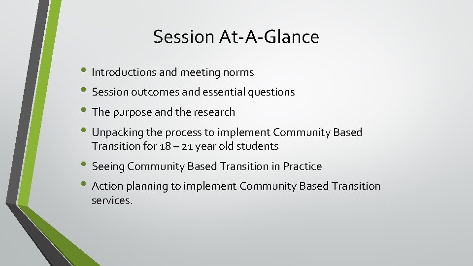 Session At-A-Glance • Introductions and meeting norms • Session outcomes and essential questions •