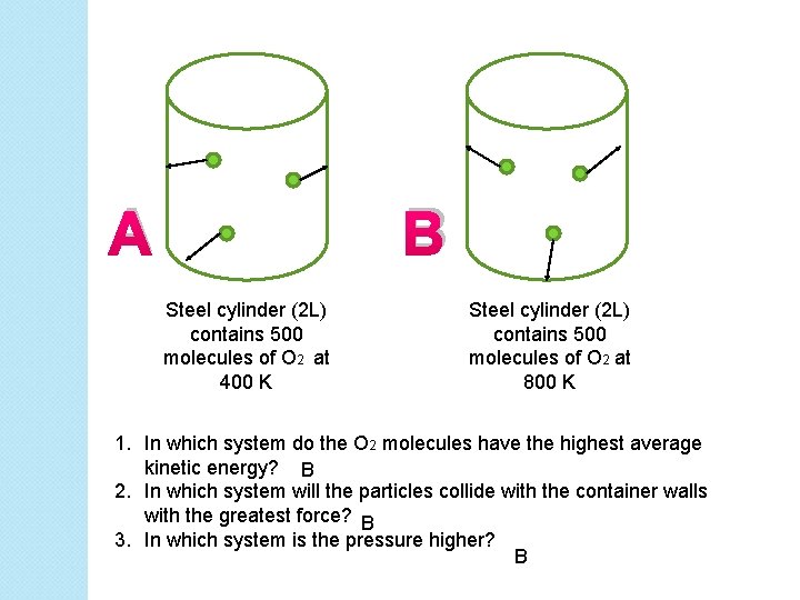 A B Steel cylinder (2 L) contains 500 molecules of O 2 at 400