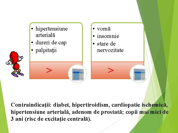  • hipertensiune arterială • dureri de cap • palpitaţii > • vomă •