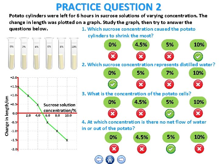 PRACTICE QUESTION 2 Potato cylinders were left for 6 hours in sucrose solutions of