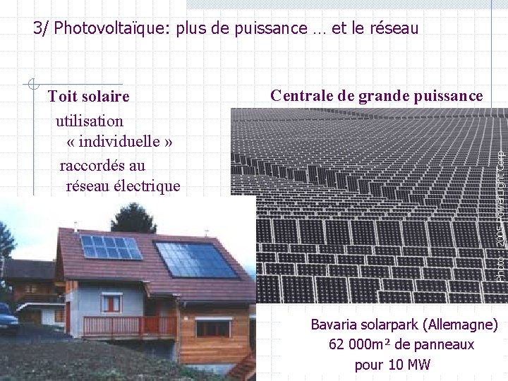 3/ Photovoltaïque: plus de puissance … et le réseau 13 Centrale de grande puissance